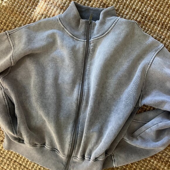 Zara WASHED EFFECT CROP BOMBER SWEATSHIRT - Picture 1 of 3